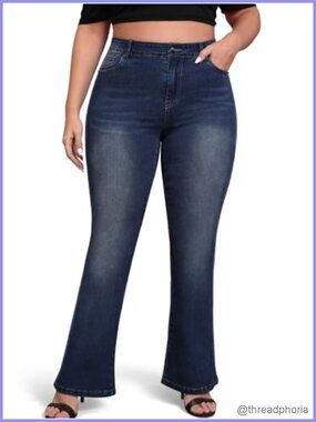 High Waisted Plus Size Bootcut Jeans Stretchy Womens Cotton Blend